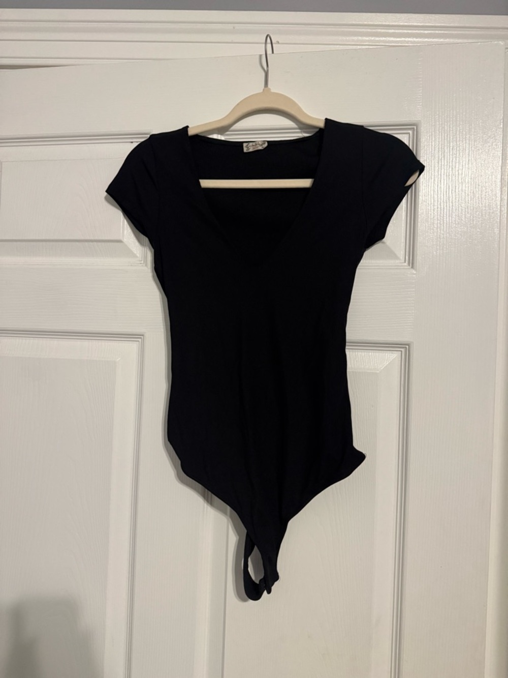 Intimately by free people Sleek Black V-Neck Short Sleeve Bodysuit